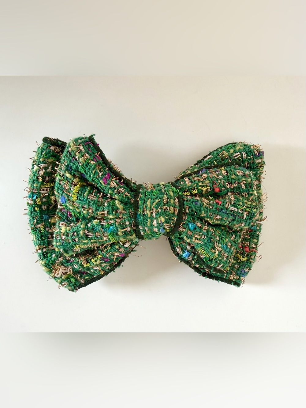 Green Tweed Bow Hair Clip - Elegant Textured Hair Accessory